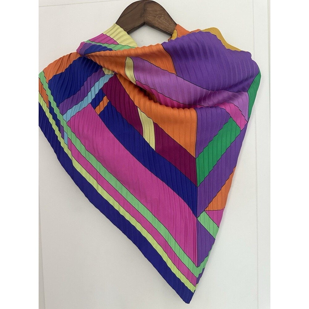 ETRO Silk Scarf Pleated 36" Square Abstract Geometric Multicolor Italy - Picture 10 of 13